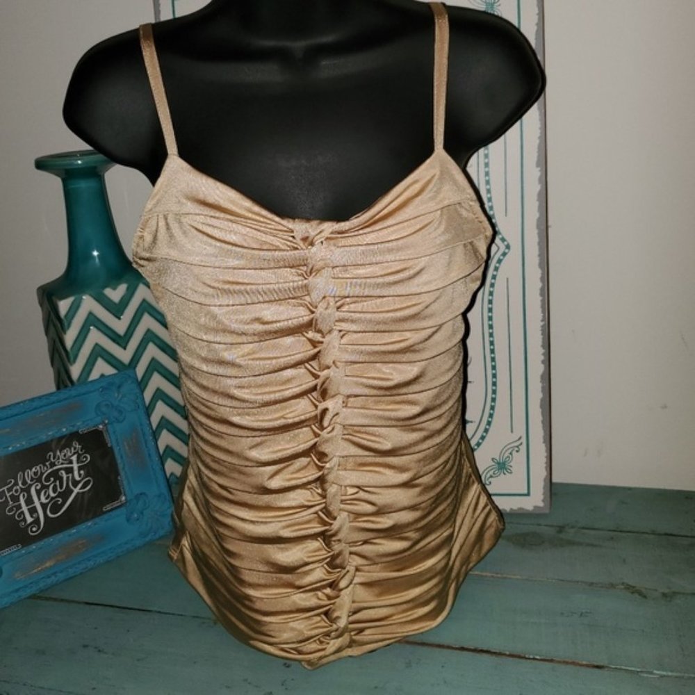 Cache Golden Champagne Knot Front Stretch Tank